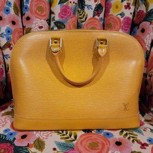 Tassil yellow epi leather alma pm, royal purple interior